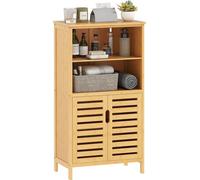 Meuble de rangement salle de bain en bambou avec 2 portes ajouršŠes et 2 compartiments 50 x 29 x 92 cm naturel