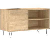 Meuble de rangement Sonoma en chêne, dimensions 85x38x48 cm, conçu pour les disques vinyles et les platines, fabriqué en panneaux de particules, avec des pieds en fer robustes