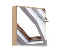 Meuble de rangement suspendu avec miroir et étagères pour salle de bain TOMI façon hêtre et blanc