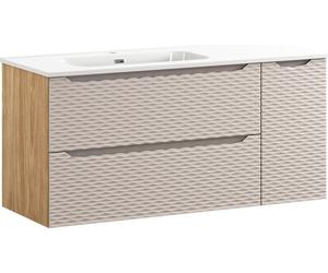 Meuble De Salle De Bain 120 Cm Avec Lavabo En Céramique – Chêne Huilé Et Beige 3D