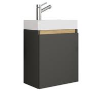 Meuble de salle de bain 2 pièces avec vasque pour WC invités, meuble suspendu avec porte à fermeture amortie, vasque gain de place, dimensions : H. 55 x L. 41 x P. 22 cm, Cosila
