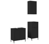 Meuble de Salle de Bain 3 Pièces Noir 39,5 x 36 x 88 cm Bois d'Ingénierie | Design épuré, portes affleurantes, poignées de barre, compartiments spacieux, tiroirs pratiques, résistant humidité,