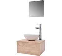 Meuble de salle de bain 4 pcs avec lavabo et robinet Beige