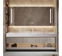Meuble de salle de bain à double lavabo de 162,6 cm - Armoire moderne en bois massif avec miroir antibuée intelligent et lumière LED 3 tiroirs spacieux finition élégante blanc laiteux pour salles de