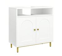 Meuble de salle de bain, Armoire de rangement de salle de bain, Meuble de lavabo avec étagères ouvertes et 2 portes, Étagères réglables pour la salle de bain, le salon, l'entrée, la cuisine, Accessoir