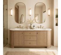 Meuble de salle de bain autoportant à double évier de 137,2 cm | Design incurvé moderne | Comptoir LuxuMarble | Grand espace de rangement et bois imperméable sans couture | Mise à niveau