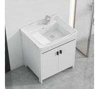 Meuble de salle de bain avec lavabo en céramique, meuble de salle de bain moderne, bac à linge à double porte en bois, station de lavage à assemblage rapide pour garage, restaurant, buanderie(81*48*82