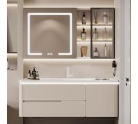 Meuble de salle de bain avec lavabo et miroir, armoire murale en bois massif, désembuage intelligent et éclairage LED, pré-assemblé,