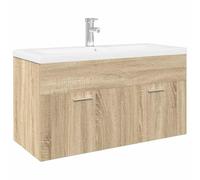 Meuble de salle de bain avec lavabo intégré 90 cm chêne Sonoma | Bois technique, lavabo en céramique blanc, montage mural, espace de rangement, design peu encombrant