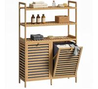 Meuble de salle de bain avec panier à linge - HOMCOM - 2 paniers amovibles et étagères à 3 niveaux - 80x30x118cm - bambou - chêne
