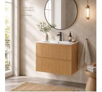 Meuble de Salle de Bain - Avec Vasque 60 cm - 2 Tiroirs -Conception murale-Pour WC Invités et Petites Salles d'eau-52x61x46cm-Brun