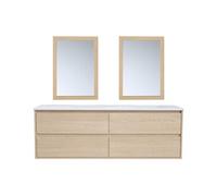 Meuble de salle de bain avec vasque à encastrer et miroir - Placage chêne - 150 cm - MILIPAM