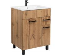 Meuble de salle de bain avec vasque sur pied 60x47cm Chêne Wotan + Robinetterie noire