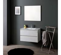 Kiamami Valentina Meuble Salle de Bain Suspendu 80 cm Blanc Bois 2 tiroirs