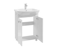 Meuble de salle de bain blanc brillant sur pieds - Deftrans - Lavabo en céramique - 1 ensemble - 85x60 cm