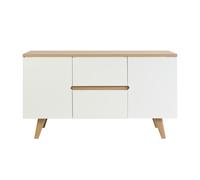 Meuble de salle de bain blanc laqué brillant et finition bois clair L140 cm MELKA