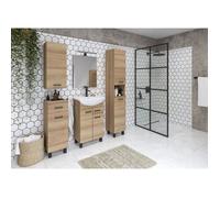 Meuble de salle de bain chêne craft - Deftrans - Lavabo en céramique - Largeur totale 50 5 cm - Hauteur 85 cm