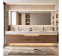 Meuble de salle de bain double flottant de 198,1 cm avec évier intégré et miroir LED intelligent | Bois massif imperméable | Comptoir sans couture facile à nettoyer | Rangement spacieux | Design