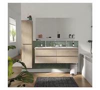 Meuble de Salle de Bain Double Vasque 120 cm + Colonne Chêne + 2 miroirs Sorrento