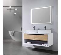 Meuble de salle de bain double vasque 120cm bois et blanc avec miroir LED LB-8153-120 LuxuryBain-