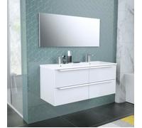Meuble de salle de bain double vasque avec miroir L 120cm - 4 tiroirs - Blanc laqué brillant - ZOOM