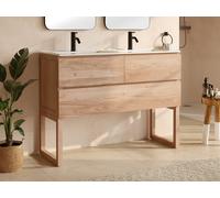 Meuble de salle de bain en chêne massif avec double vasque à encastrer - Naturel clair - 120 cm - TARELO
