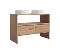 Vente-unique - Meuble de Salle de Bain en chêne Massif avec Vasque à Poser Ronde - Naturel Clair - 110 cm - CAVIZO