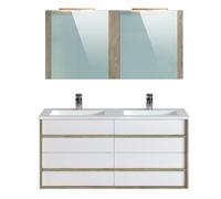 Meuble de salle de bain en mélamine coloris chêne - blanc - Longueur 122 x profondeur 46 x Hauteur 58 cm