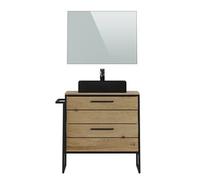 Meuble de salle de bain en melamine coloris chene clair - Longueur 80 x profondeur 45 x Hauteur 81 cm --