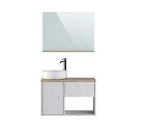 Meuble de salle de bain en melamine coloris chene et blanc - Longueur 80 x profondeur 46 x Hauteur 63 cm --