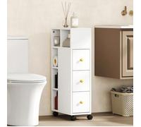 Meuble de salle de bain étroit, meuble à roulettes, 3 tiroirs, 5 compartiments ouverts, 20 x 40 x 80 cm, blanc