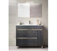Meuble de salle de bain FENRIR 100CM Chêne évasion avec plan vasque et miroir. Avec porte serviettes en cadeau!!!