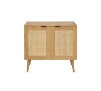 Meuble de salle de bain finition bois clair, cannage rotin et métal noir L80 cm MANILLE