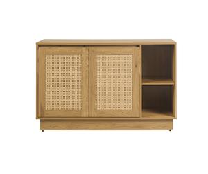 Meuble de salle de bain finition bois clair chêne et cannage rotin L120 cm ALICANTE