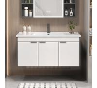 Meuble de salle de bain flottant avec évier, système de fermeture douce, armoire de rangement moderne pour la maison ou l'hôtel, lavabo de 91,4 cm, finition grise