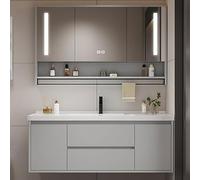 Meuble De Salle De Bain Flottant avec Miroir Intelligent à LED, Lavabo Et 2 Tiroirs De Rangement, Ensemble De Mobilier De Salle De Bain Moderne Mural pour Maison, Appartement Et Utilisation Hôtelière