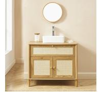 Meuble de salle de bain HAIDA effet chêne et rotin 80cm - Bois