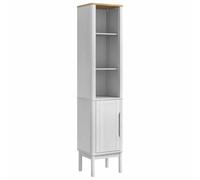Meuble de Salle de Bain Haut Floro Blanc en Bois de pin Massif 35 x 30 x 160 cm avec étagère réglable et Porte à charnières, Rangement Pratique et Montage Mural pour Salle de Bain Moderne