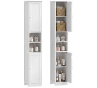 HOMCOM Meuble de Salle de Bain Haut 2 Portes pour Salon 30x30x170cm Blanc | Meuble de Rangement, Colonne Salle de Bain, 2 Compartiments Ouverts, Étagère Réglable, Style Moderne, pour Chambre
