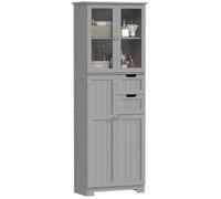 HOMCOM Meuble de Salle de Bain Haut Meuble de Rangement 60x30x170cm Gris | Colonne Salle de Bain, 4 Portes dont 2 Vitrées, 2 Tiroirs, Étagères Réglables, Style Moderne, pour Salon, Chambre