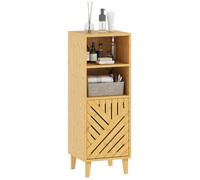Meuble de salle de bain - HOMCOM - 1 placard 2 compartiment ouvert - porte et pieds en bambou - 32 x 30 x 90 cm - effet bois naturel