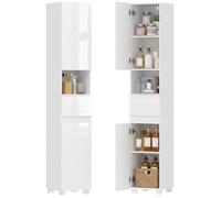 Meuble de salle de bain - HOMCOM - 2 portes, tiroir, niche ouverte, étagères réglables - bois - 30x30x170cm - blanc