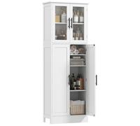 HOMCOM Meuble de Salle de Bain Haut 6 Niveaux Moderne 60x30x170cm Blanc | Meuble de Rangement, Colonne Salle de Bain, 4 Portes dont 2 Vitrées, Étagères Réglables, Style Moderne, pour Salon, Chambre