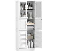 Meuble de salle de bain - HOMCOM - 6 portes dont 2 vitrées et 2 persiennes, étagère réglable - bois - 60x30x170cm - blanc