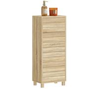 Meuble de salle de bain - HOMCOM - étagère réglable, porte à lamelles, ouverture pression - bois - 34 x 23 x 84 cm - naturel