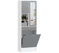 Meuble de salle de bain - HOMCOM - panier à linge et miroir - étagère réglable - 62 x 28,3 x 181 cm - gris et blanc