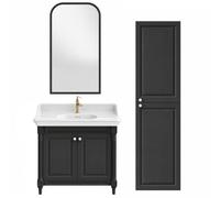 Meuble de salle de bain JACOB DELAFON Cléo 1889 Gris Intense + plan vasque 1 trou + colonne droite + miroir + mitigeur lavabo or