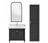 Meuble de salle de bain JACOB DELAFON Cléo 1889 Gris Intense + plan vasque 1 trou + colonne droite + miroir + mitigeur lavabo chromé