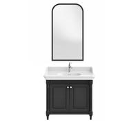 Meuble de salle de bain JACOB DELAFON Cléo 1889 Gris Intense + plan vasque 1 trou + miroir + mitigeur lavabo chromé