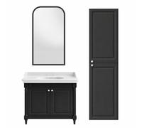 Meuble de salle de bain JACOB DELAFON Cléo 1889 Gris Intense + plan vasque 3 trous + miroir + colonne droite